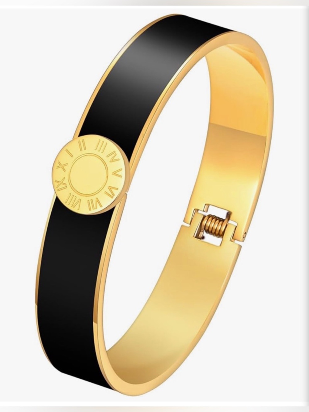 Gold and Black Roman Dial Hinged Bangle Bracelet